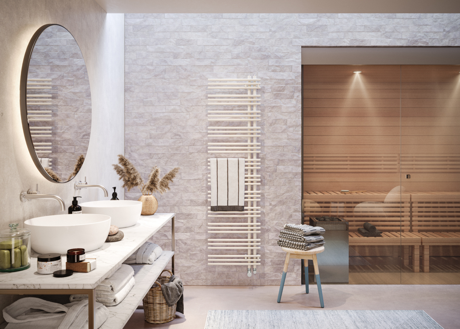 Rendering Zehnder Yucca Asym Decorative radiator Front view
