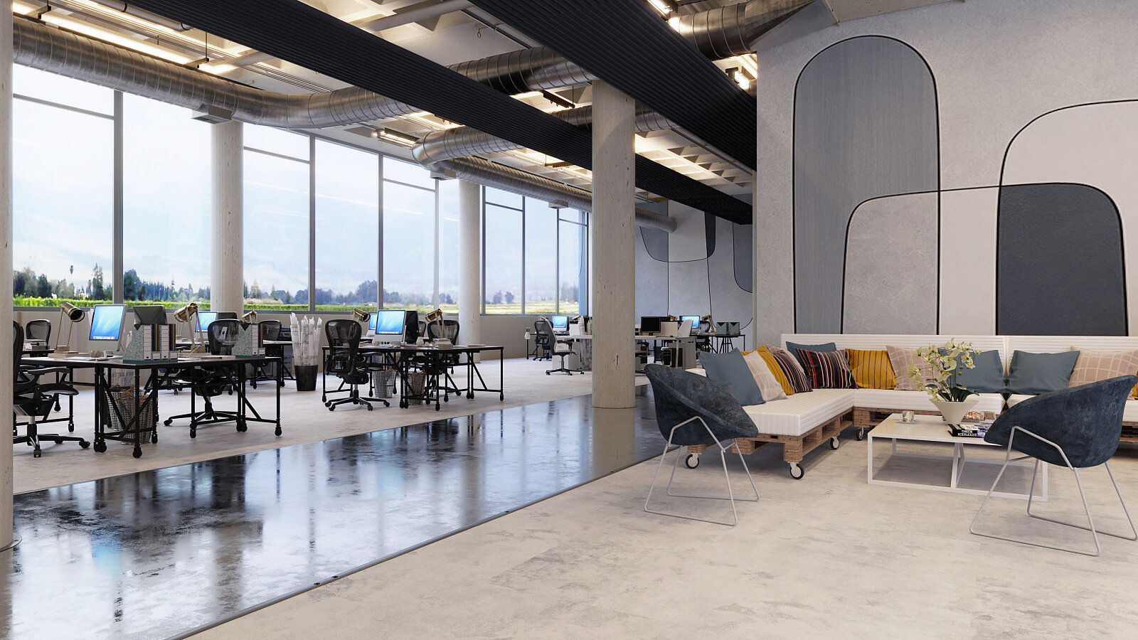 Large open-plan office, Modern, RHC, Urban